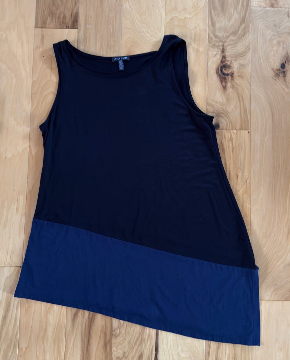 Eileen Fisher Navy Colorblock Asymmetric Lagenlook Tunic Tank L